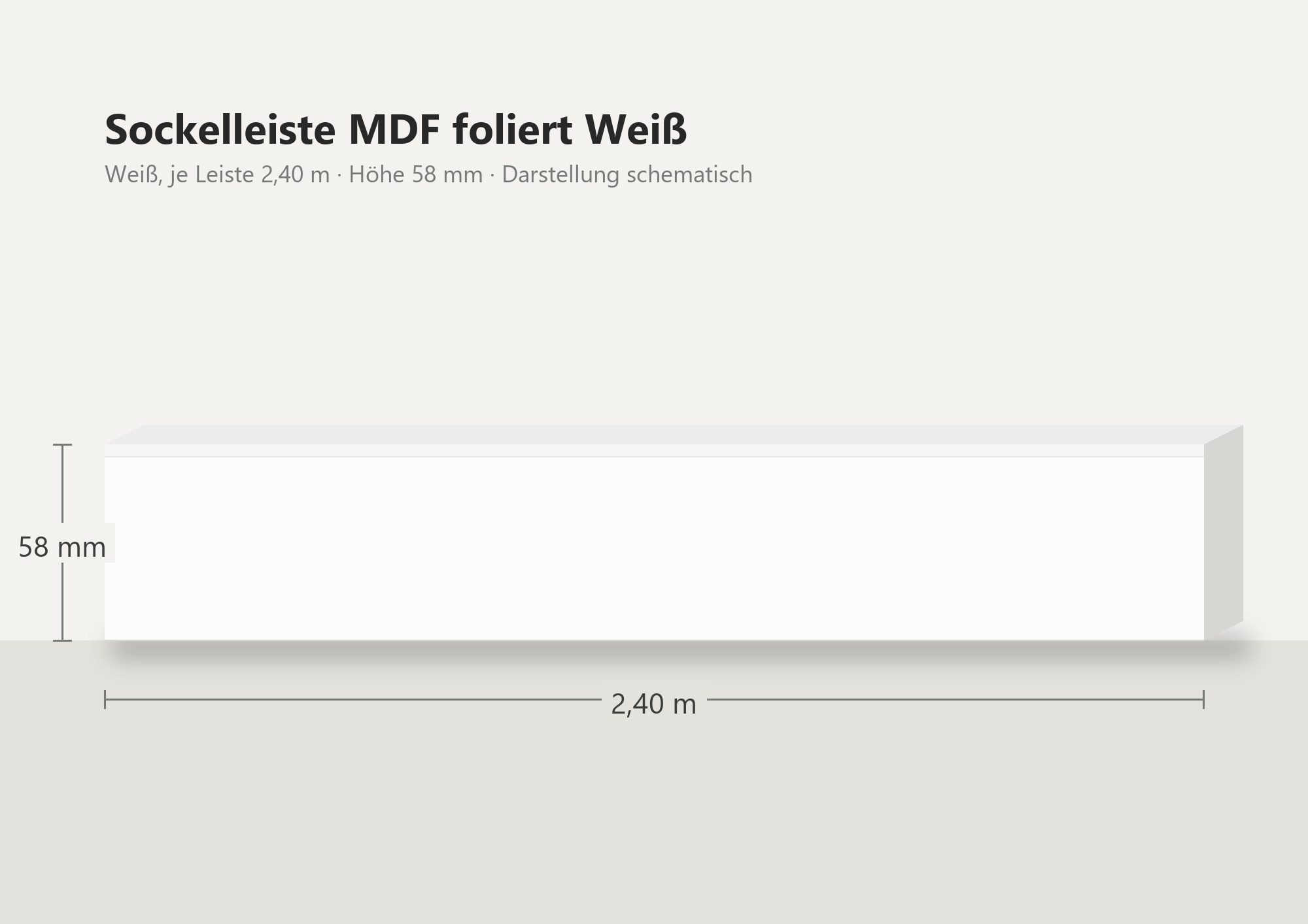 Sockelleiste MDF foliert Weiß 58 mm